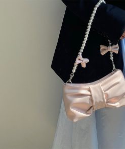 fd69dcf6-e059-4908-b9eb-624033988d43 One Shoulder Armpit Bag With Pearl Bow