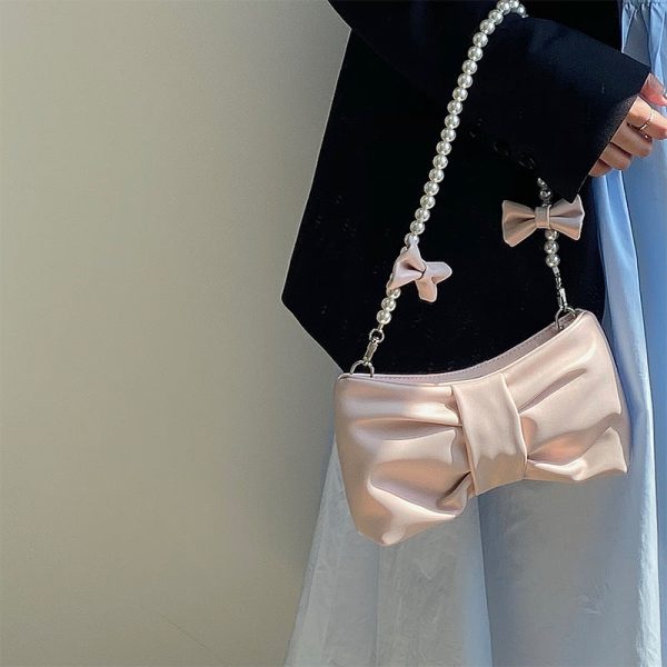 fd69dcf6-e059-4908-b9eb-624033988d43 One Shoulder Armpit Bag With Pearl Bow